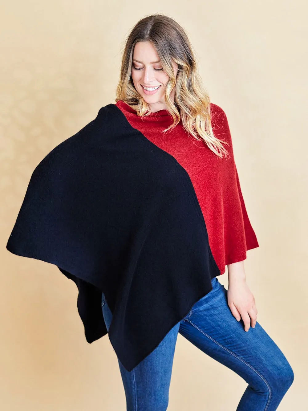 100% Mongolian Cashmere Two Colour Poncho