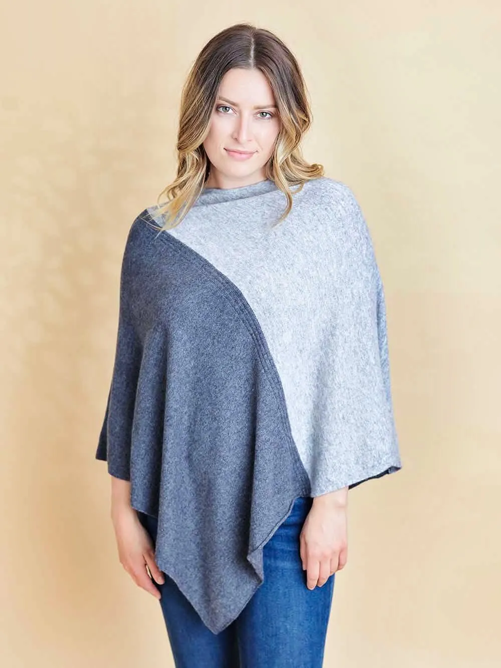 100% Mongolian Cashmere Two Colour Poncho