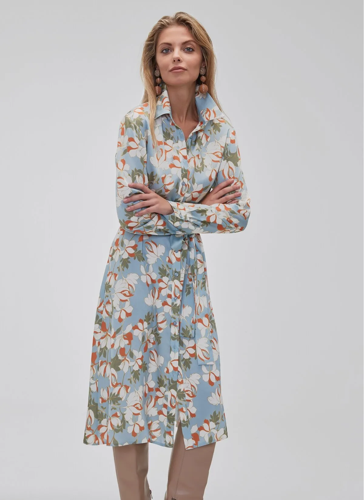 15946 Blue Floral Shirt Dress