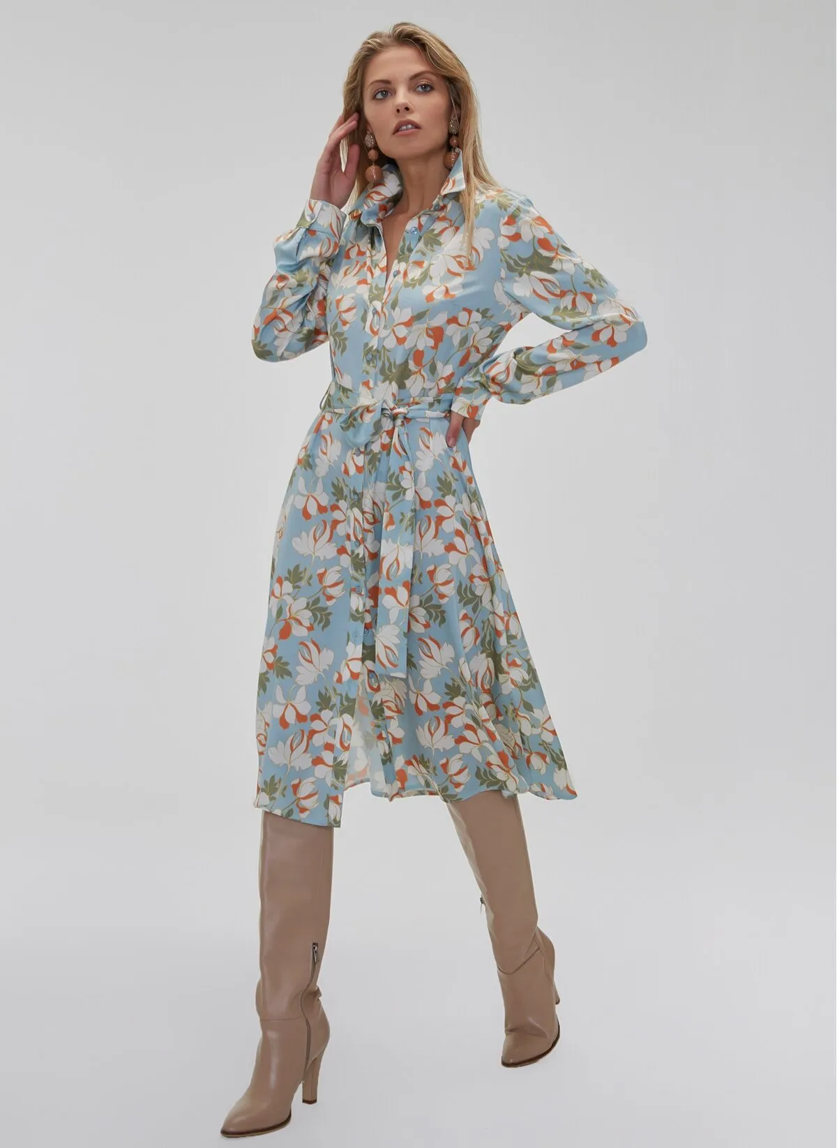 15946 Blue Floral Shirt Dress