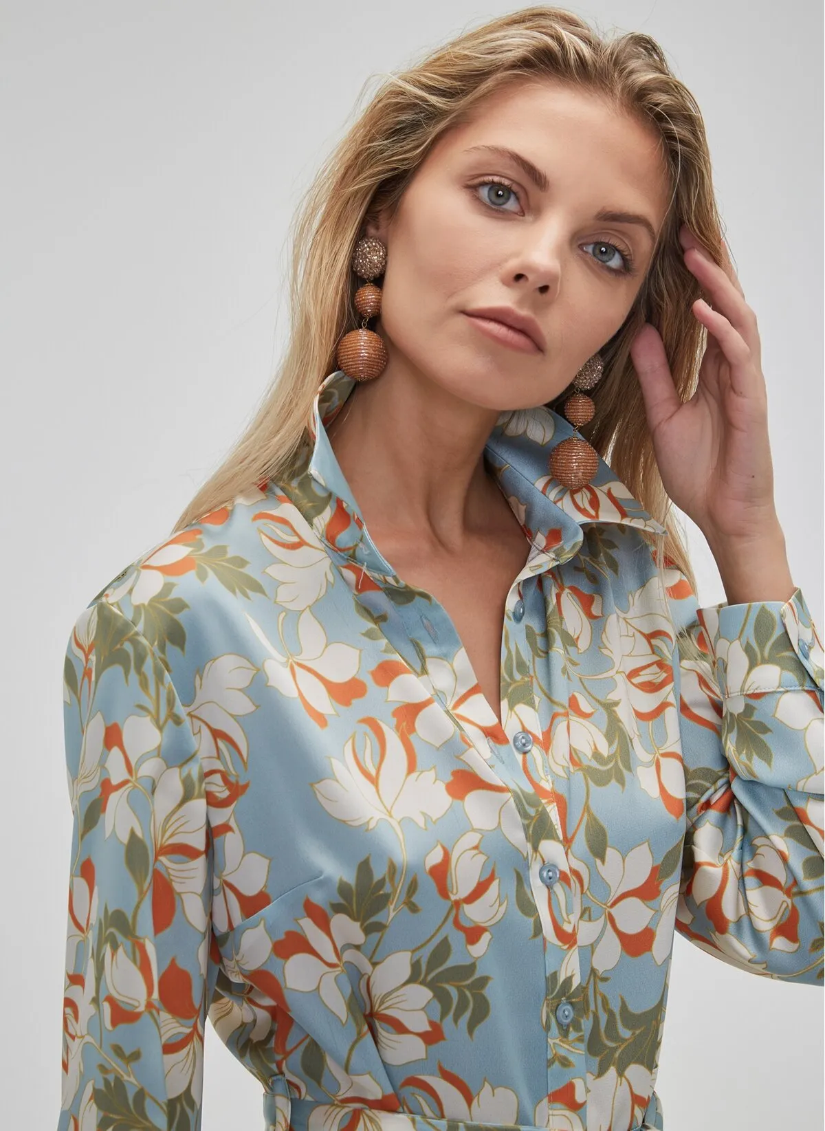 15946 Blue Floral Shirt Dress