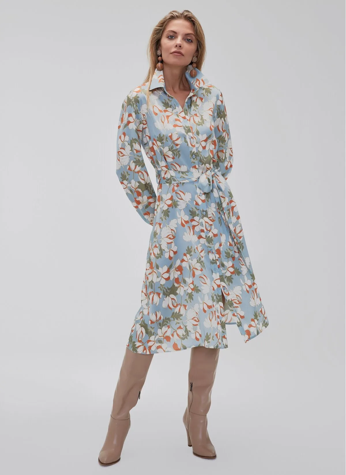 15946 Blue Floral Shirt Dress