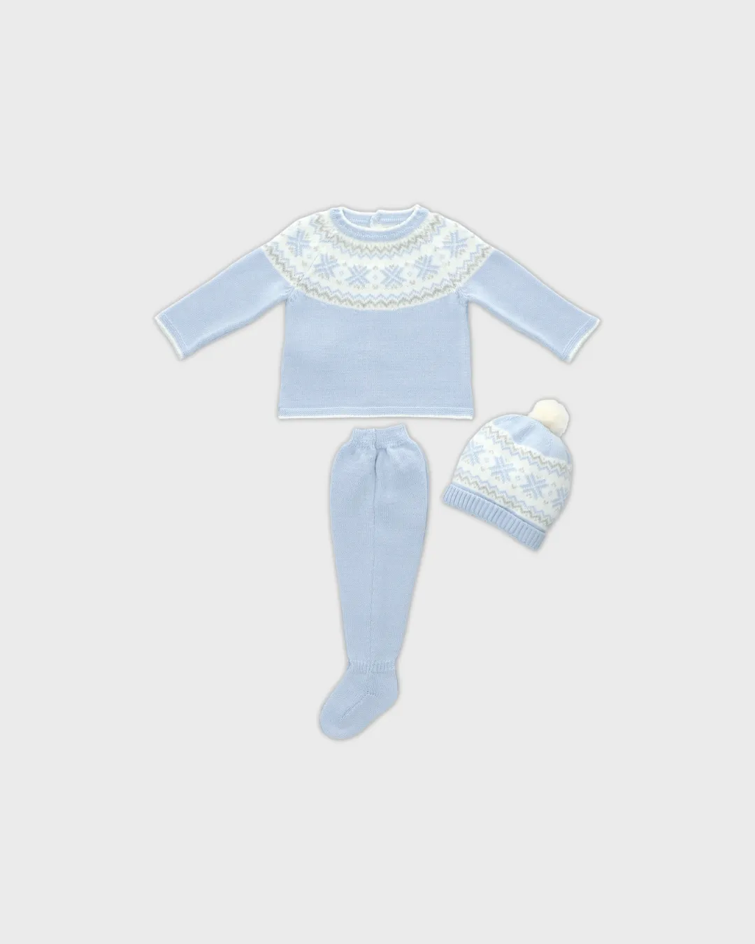 3pc Sky Blue Snowflake Knit Set