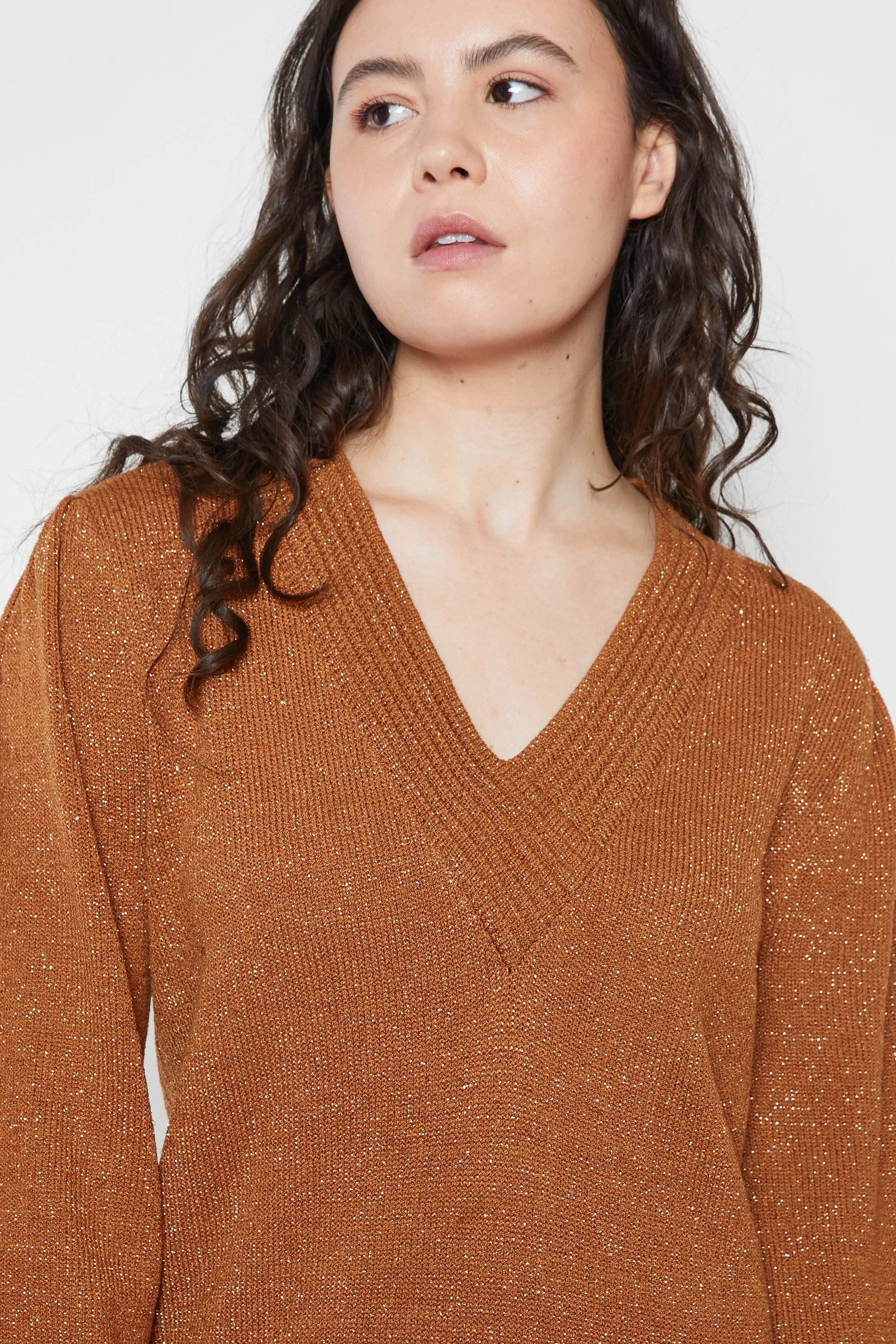 80s Copper Metallic Thread Sweater Dress S