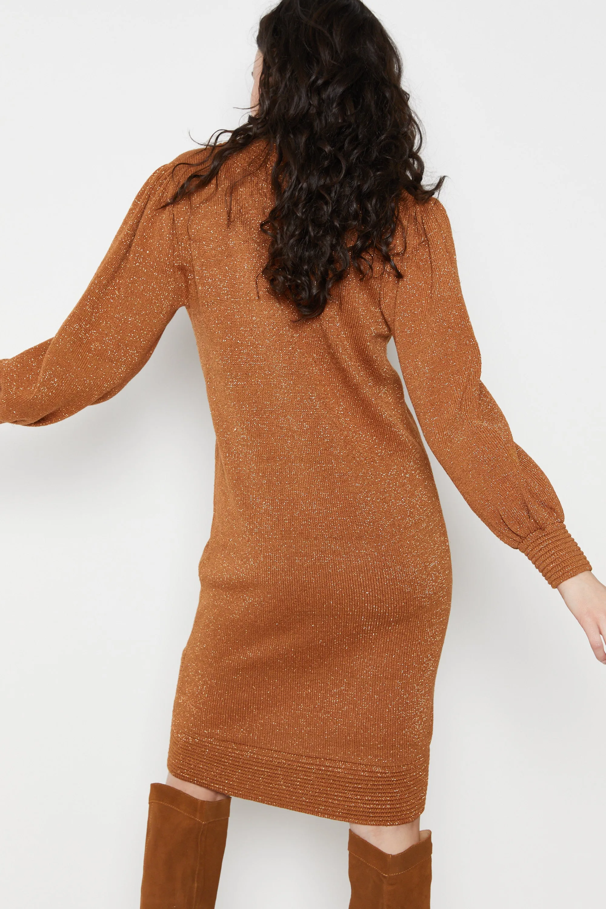 80s Copper Metallic Thread Sweater Dress S