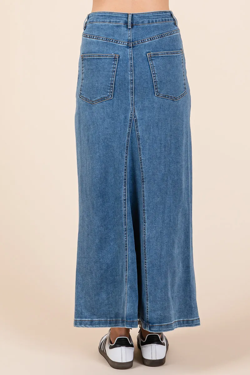 A line Paneled Denim Long Maxi Skirt