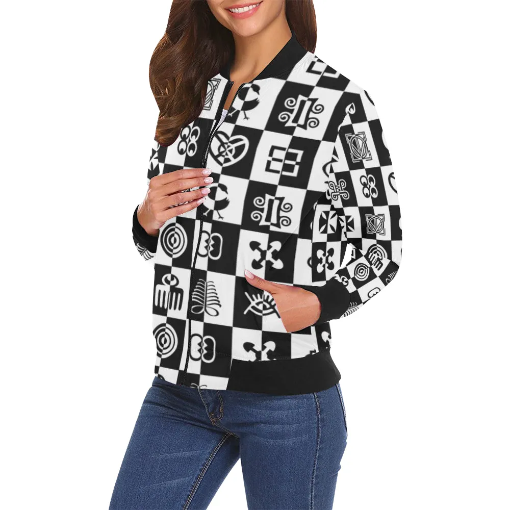 ADINKRA STYLE All Over Print Bomber Jacket for Women