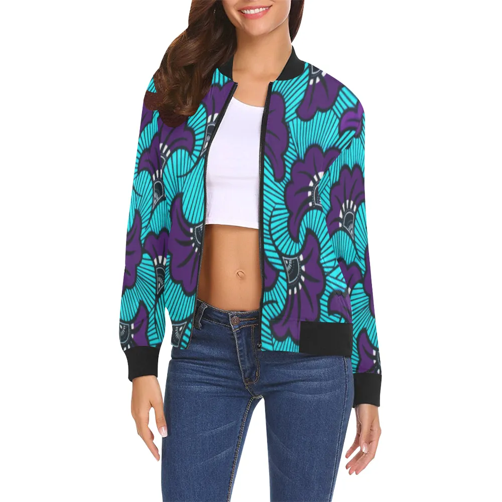 AFRIKA FLOWER All Over Print Bomber Jacket for Women