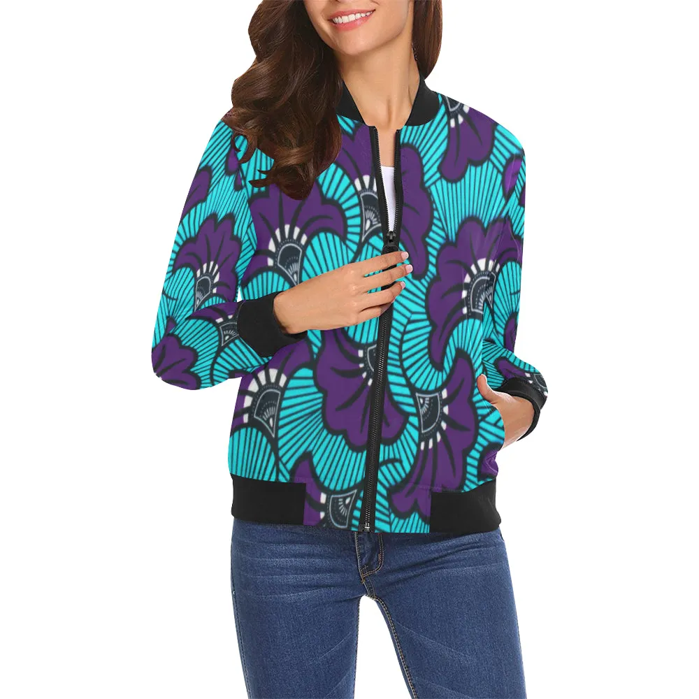 AFRIKA FLOWER All Over Print Bomber Jacket for Women