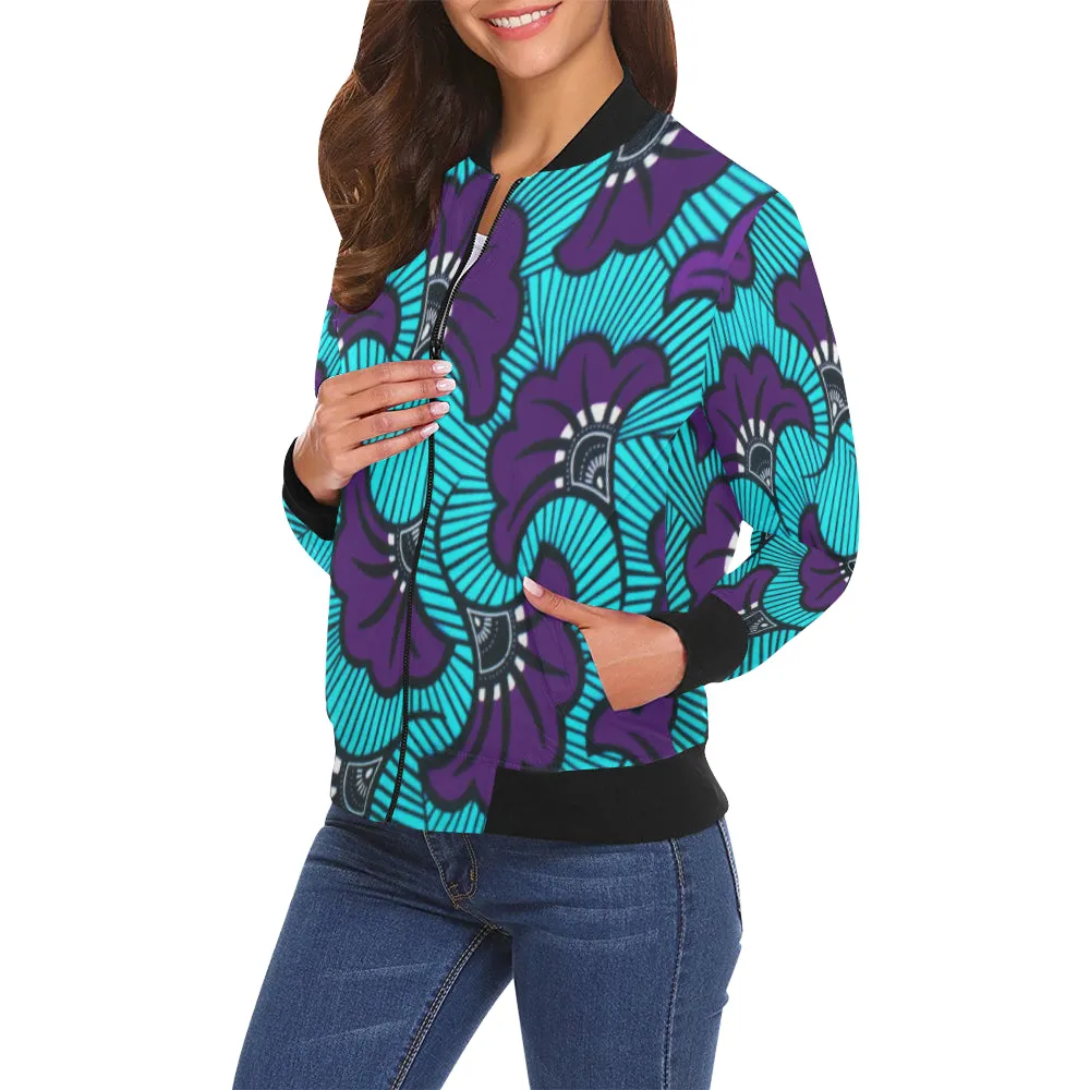 AFRIKA FLOWER All Over Print Bomber Jacket for Women