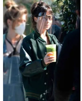 Am I Ok? Dakota Johnson Varsity Green Jacket