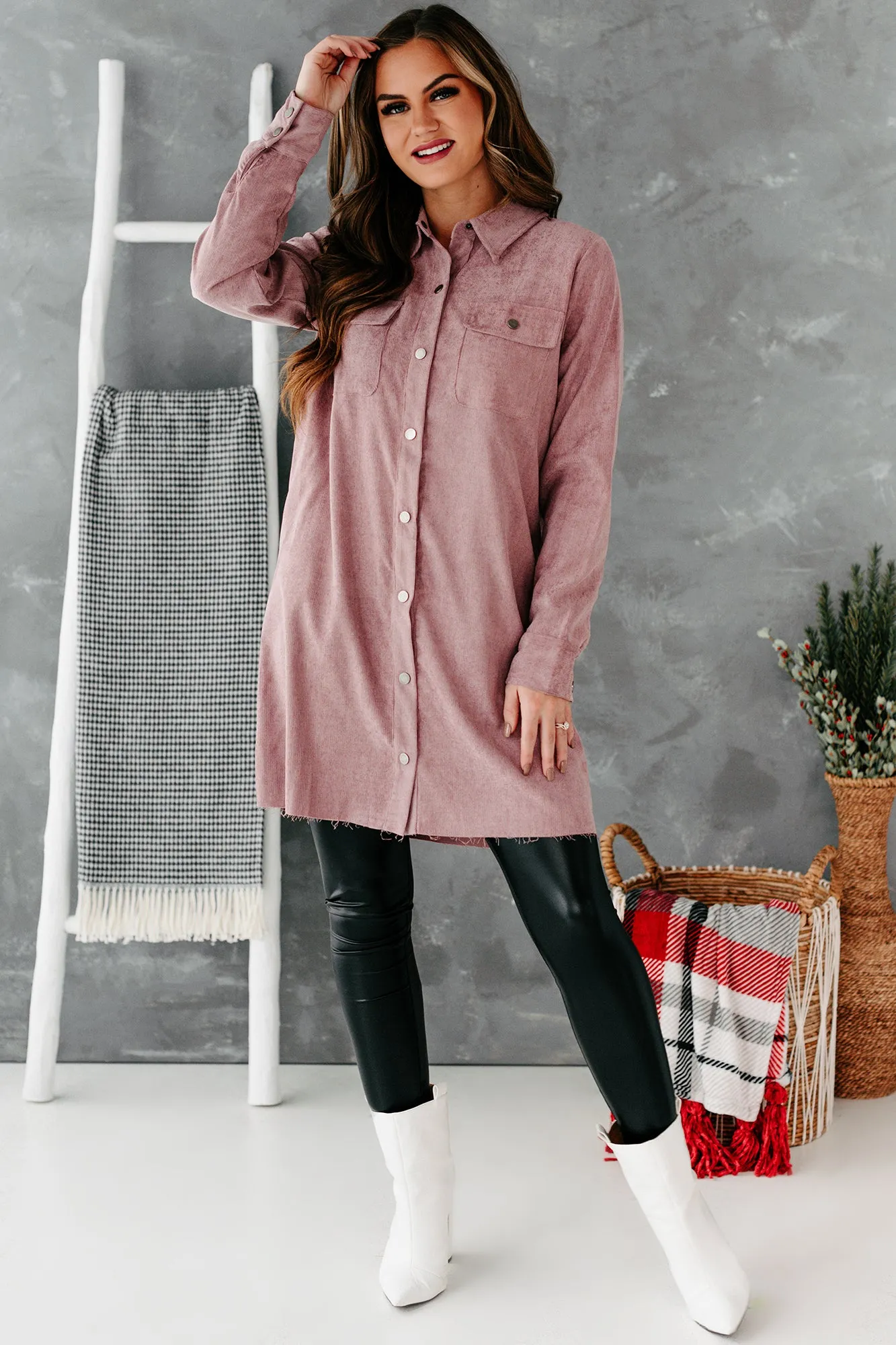 Attitude Adjustment Corduroy Shirt Dress (Ash Purple)