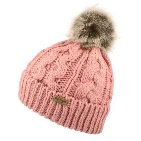 Barbour Hats Penshaw Cable Knit Faux Fur Pom Bobble Hat - Pink