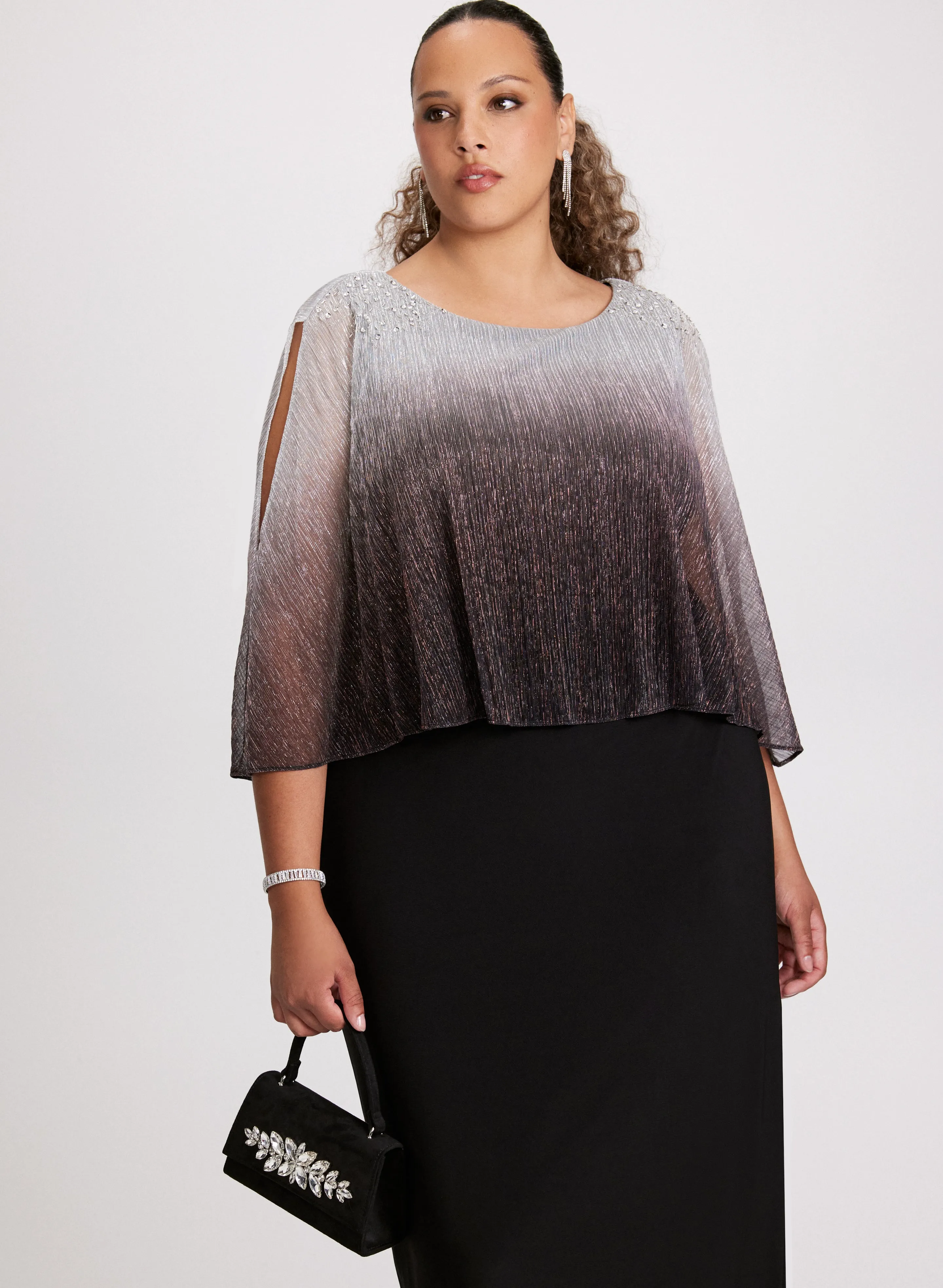 Beaded Ombre Effect Poncho Dress