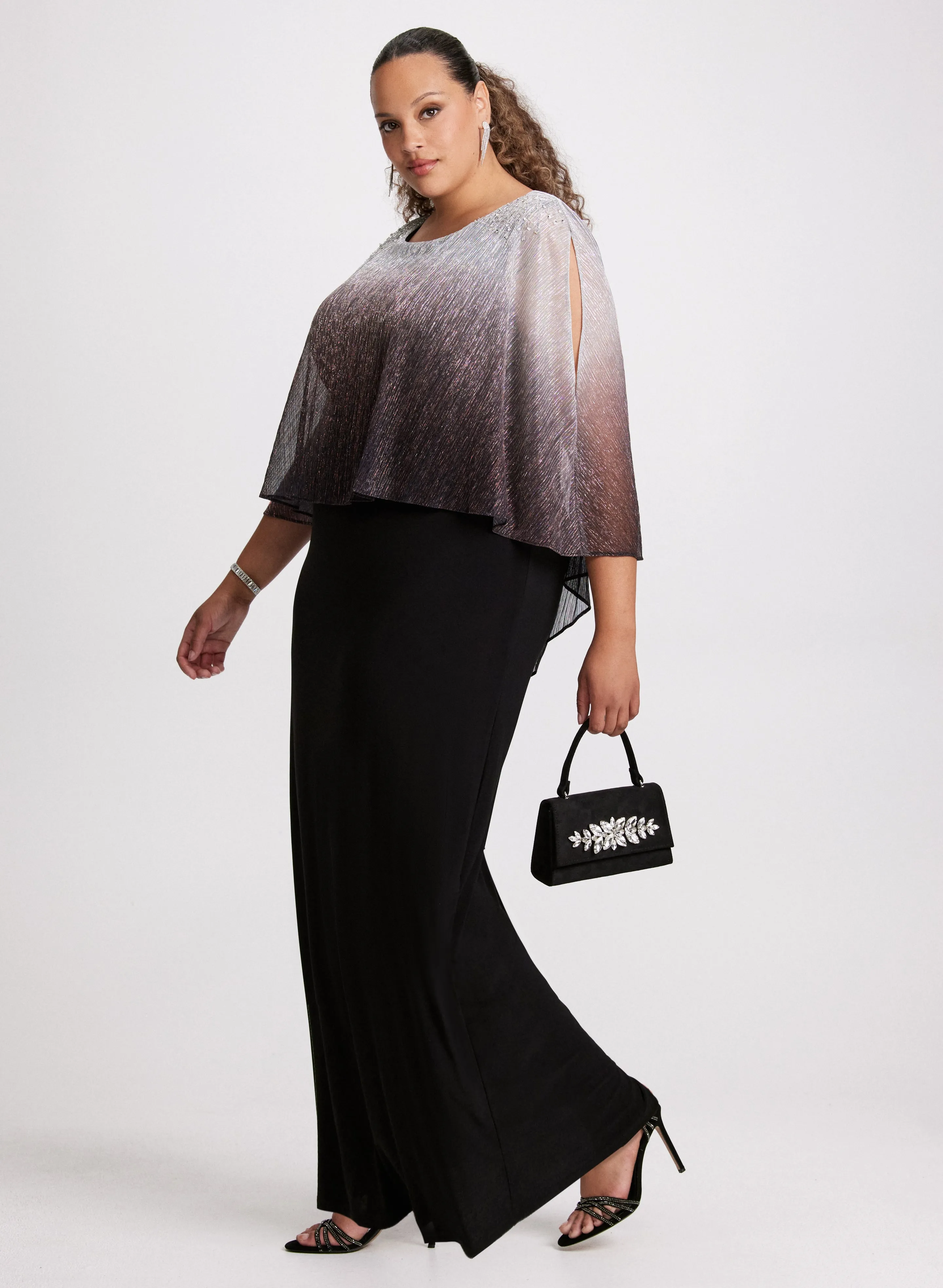 Beaded Ombre Effect Poncho Dress