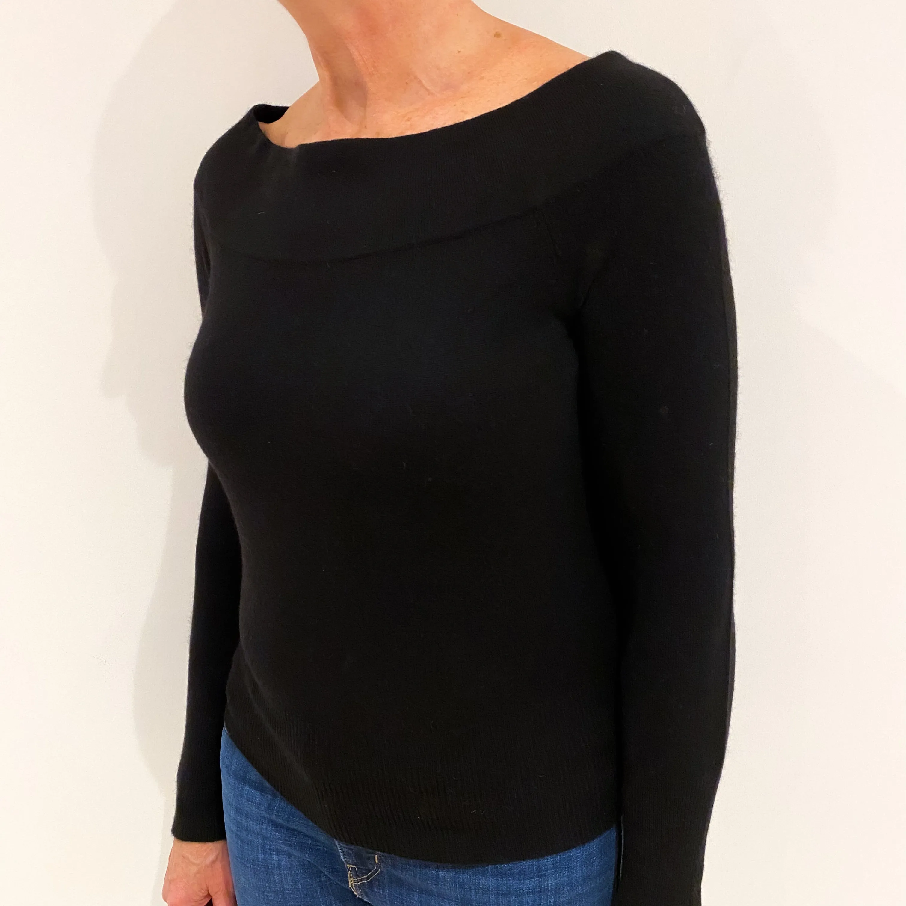 Black Cashmere Slash Neck Jumper Medium