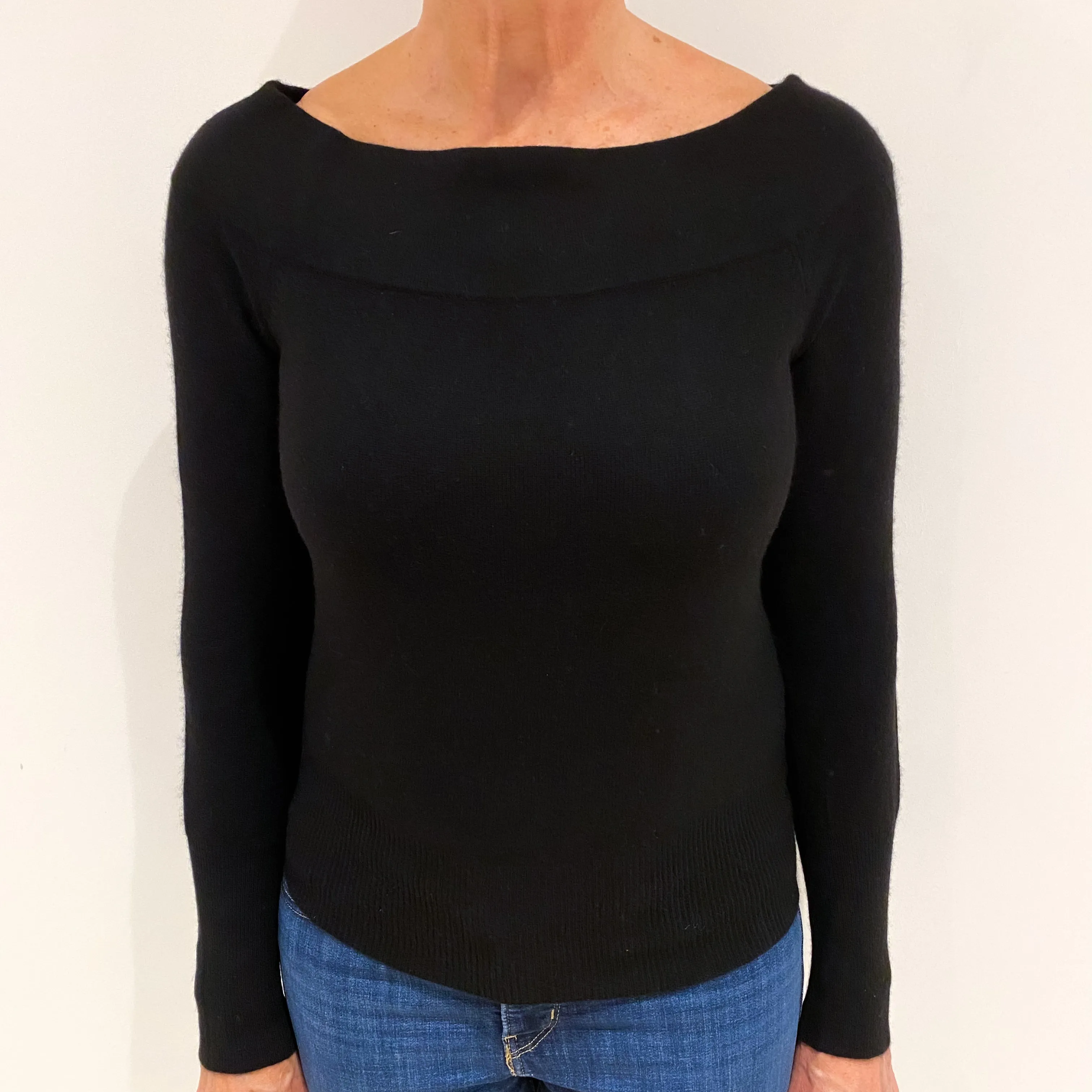 Black Cashmere Slash Neck Jumper Medium