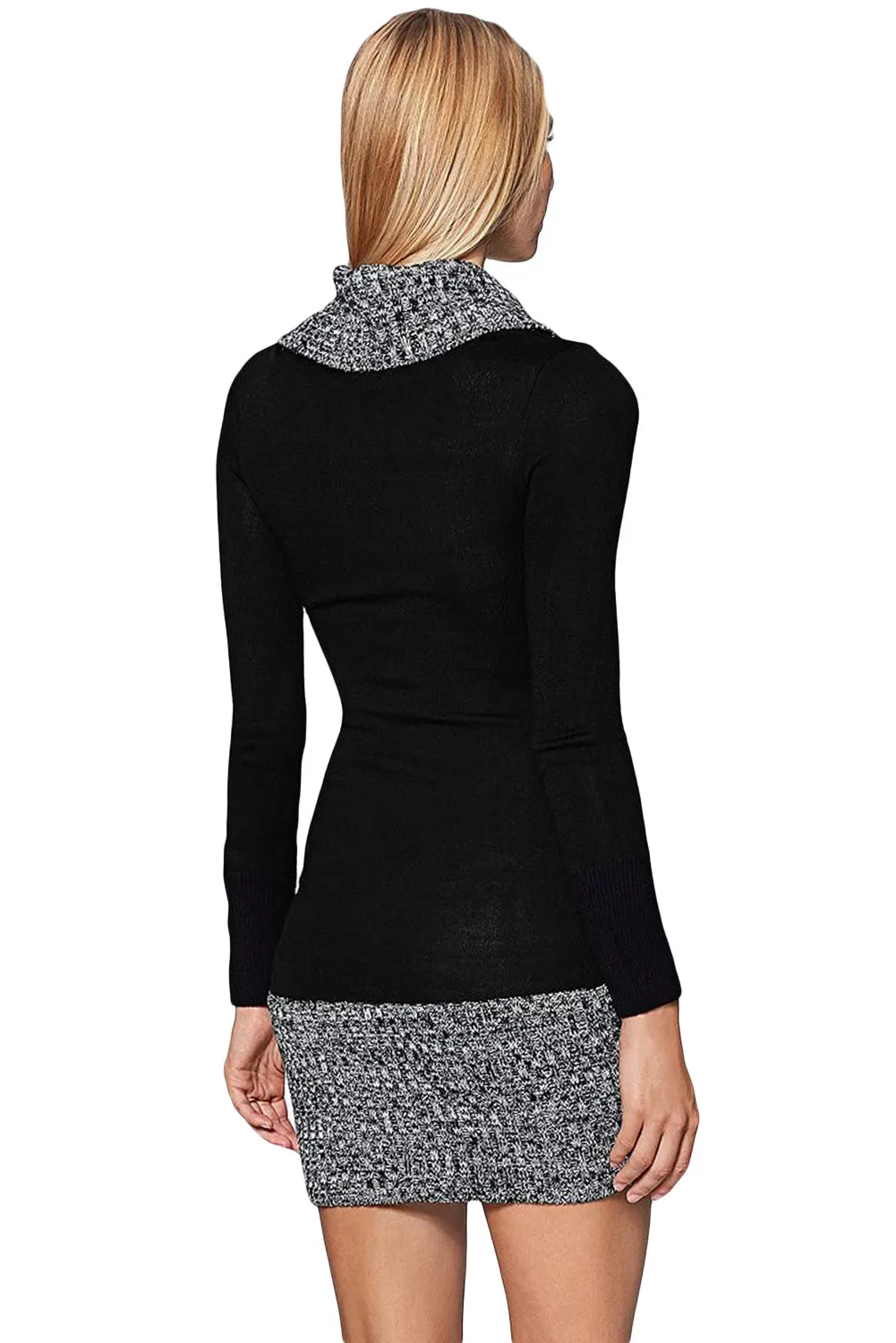 Black Gray Button Front Sweater Dress