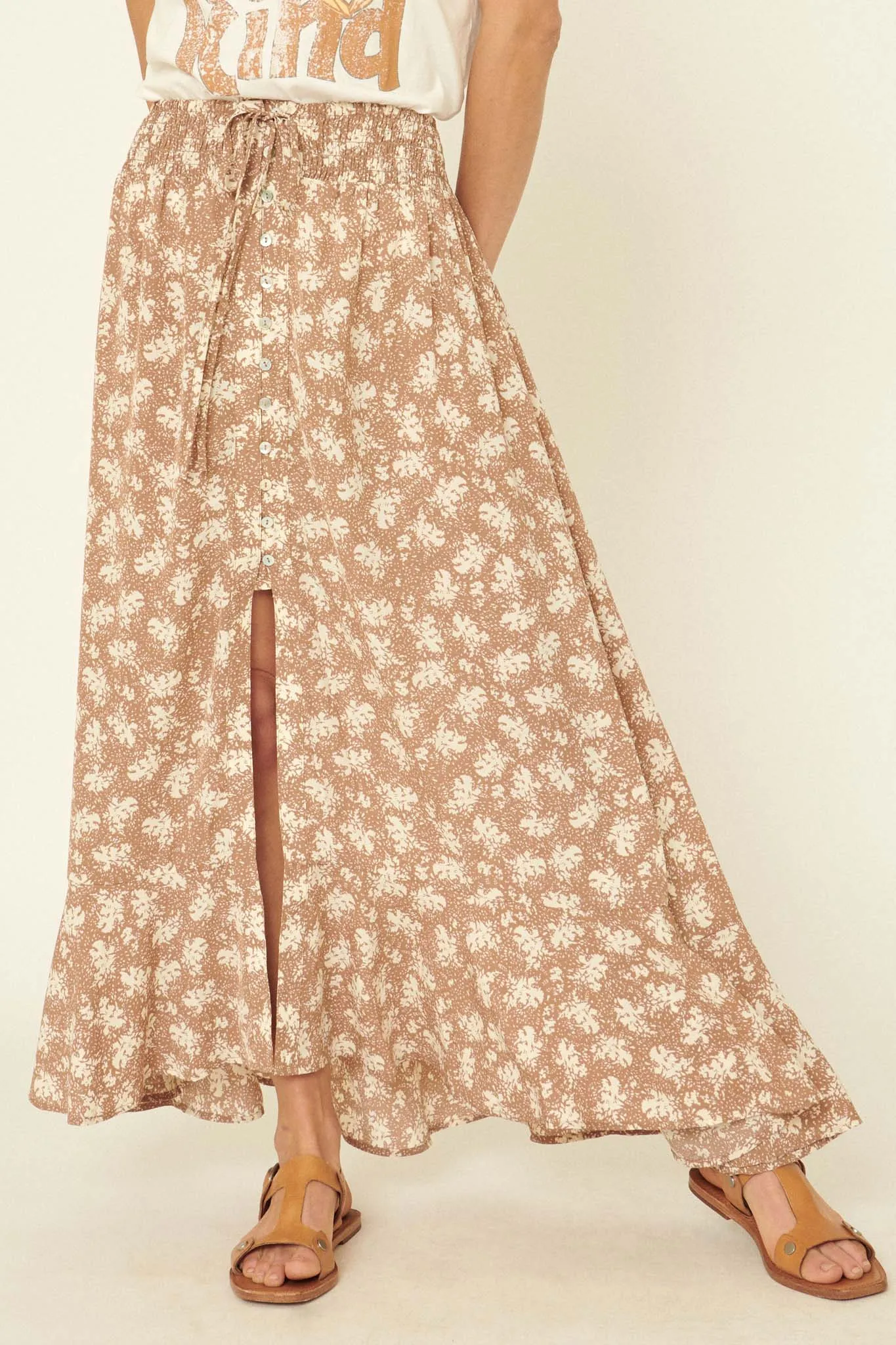 Blown Away Abstract Floral Button-Front Maxi Skirt