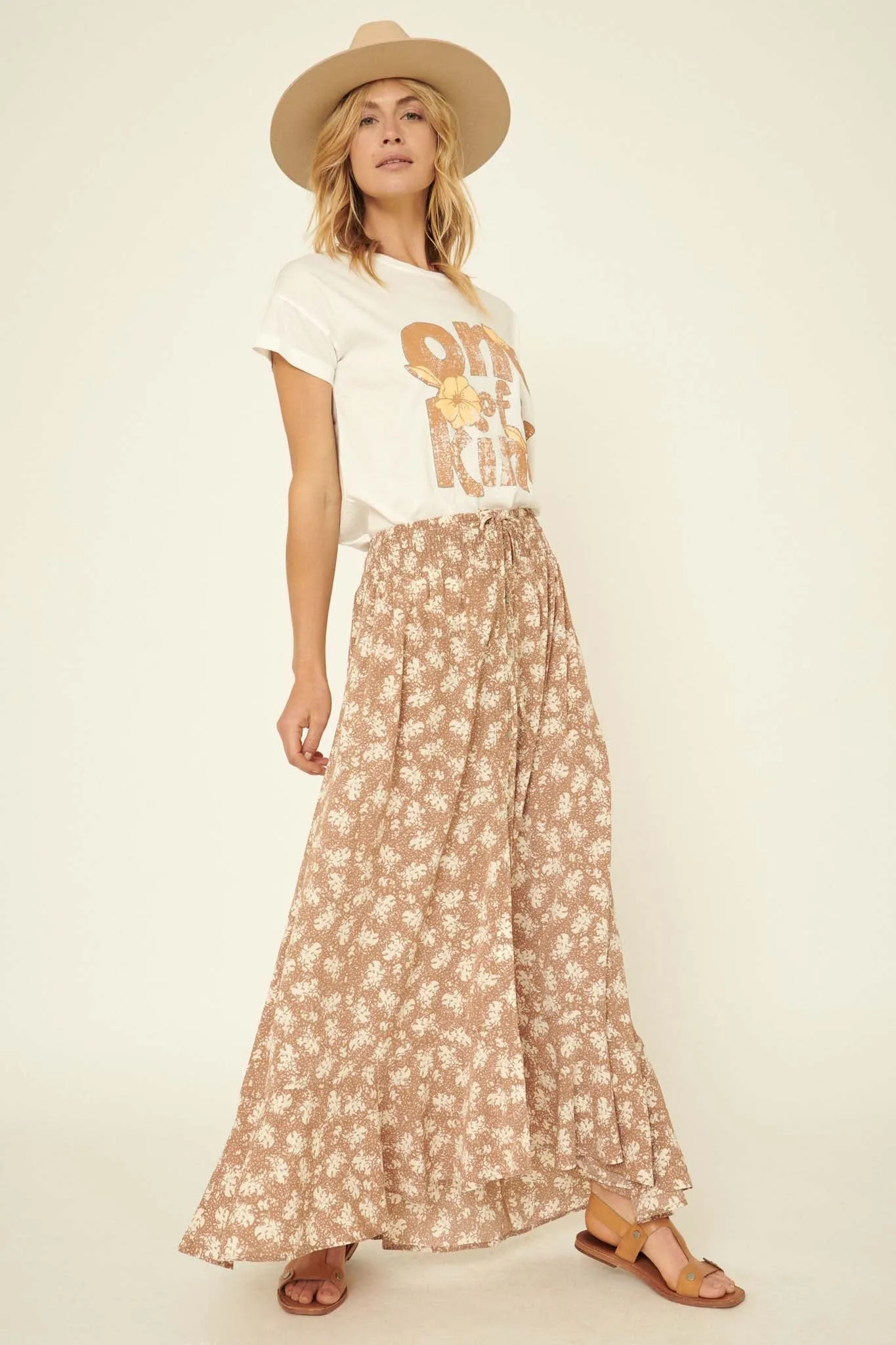 Blown Away Abstract Floral Button-Front Maxi Skirt