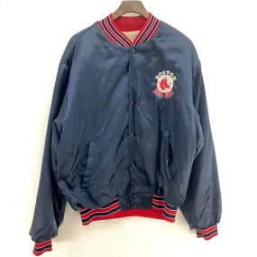 Boston Red Sox Logo MLB Vintage Navy Blue Bomber Jacket Size L Satin