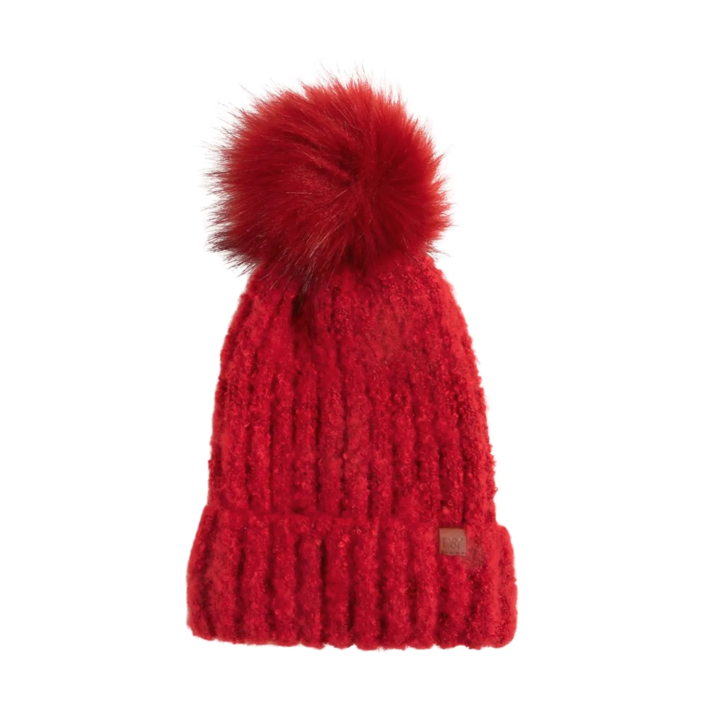 Boucle knit beanie with Faux Fur Pom