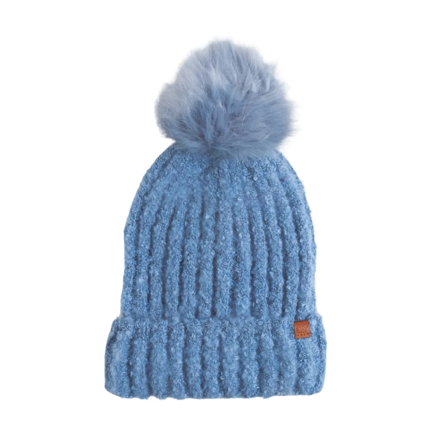 Boucle knit beanie with Faux Fur Pom