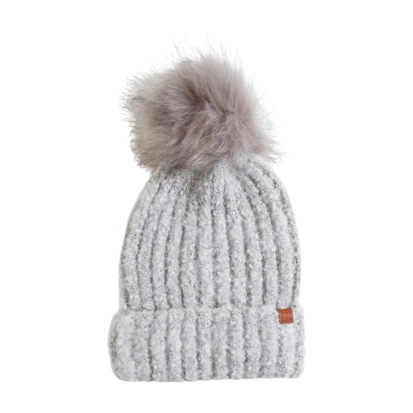 Boucle knit beanie with Faux Fur Pom