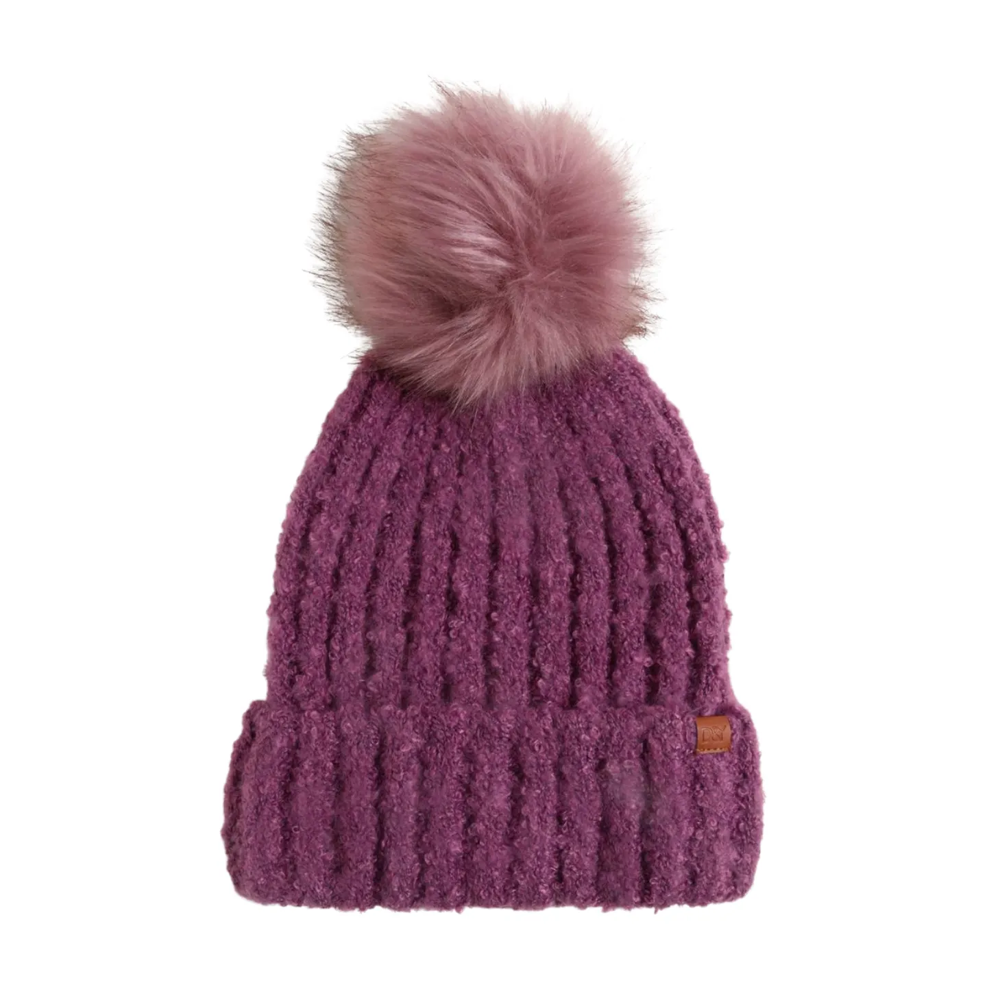 Boucle knit beanie with Faux Fur Pom