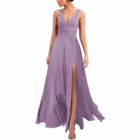 Bridesmaid Dresses Wedding Long Chiffon A Line Spaghetti Strap Wedding Evening Gown with Pockets