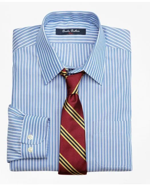 Brooks Brothers Boys Non-Iron Supima Cotton Broadcloth Ground Stripe Dress Shirt Blue