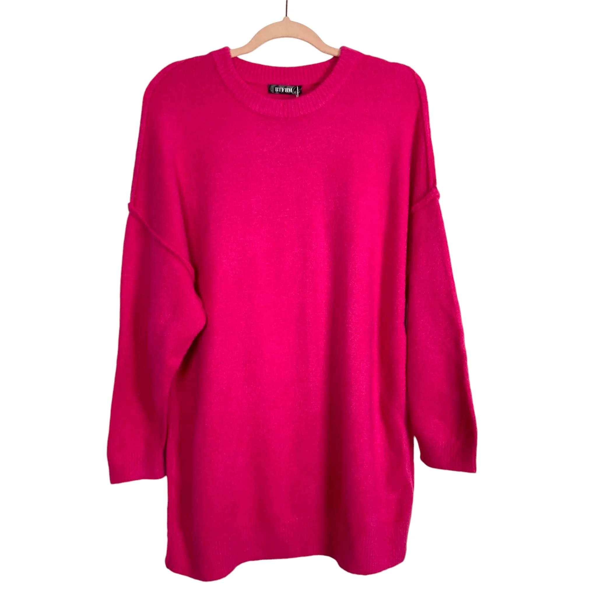 BTFBM Bright Pink Exposed Seams Tunic Sweater/Dress NWT- Size S