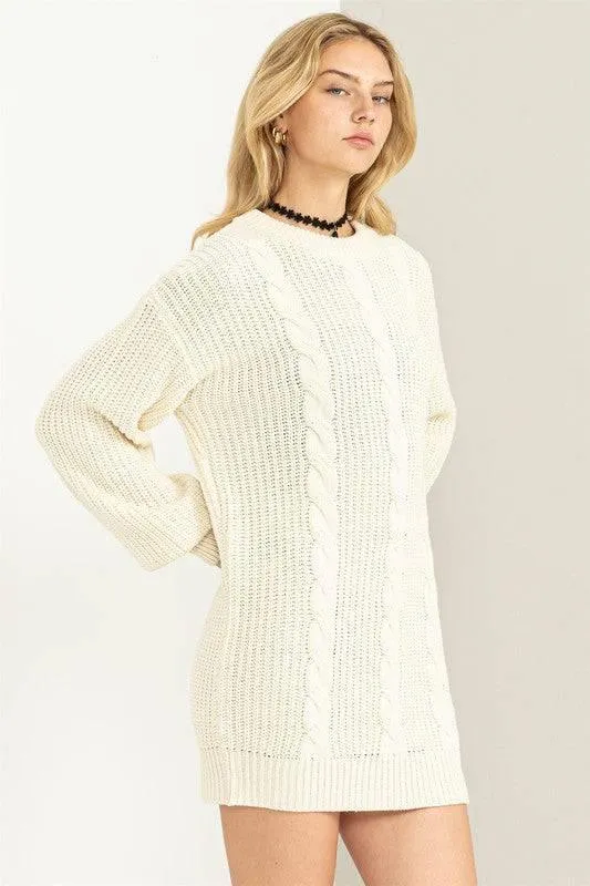 Cable Knit Mini Sweater Dress