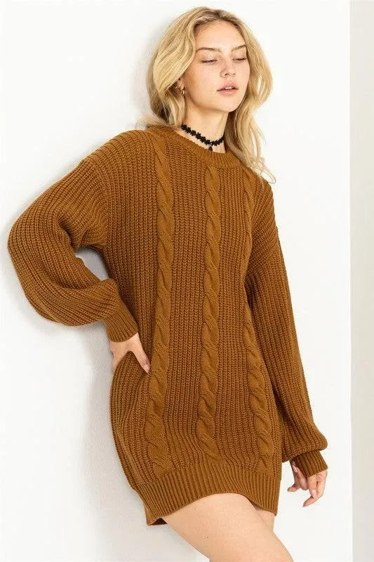 Cable Knit Mini Sweater Dress