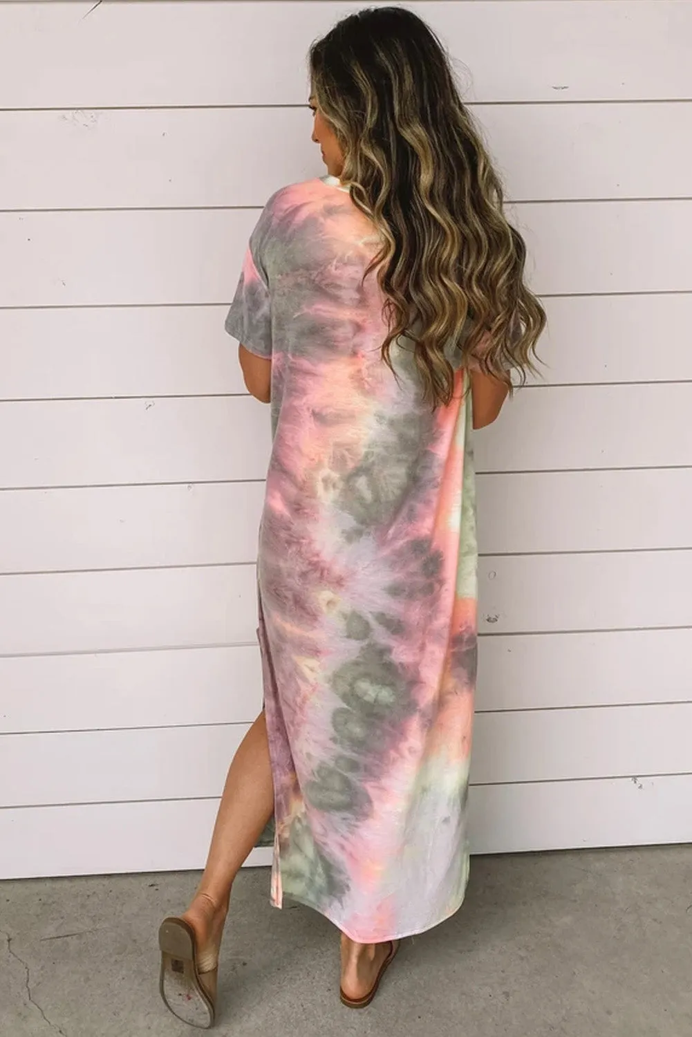 Casual Neon Tie Dye Summer Dress With Side Split