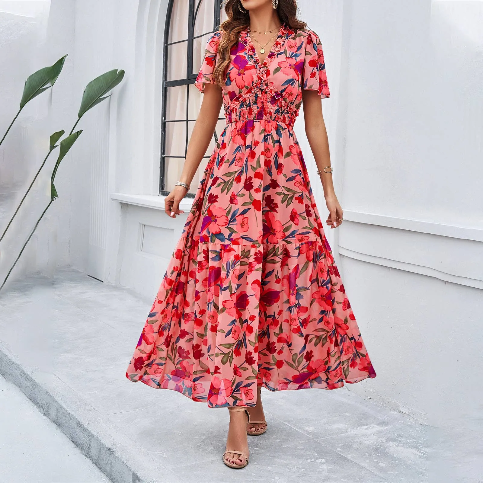 CASUAL PRINT DRESS WITH WAIST_CWDMD1914