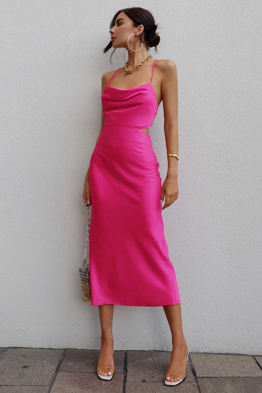 CHARIS SLIP DRESS - HOT PINK