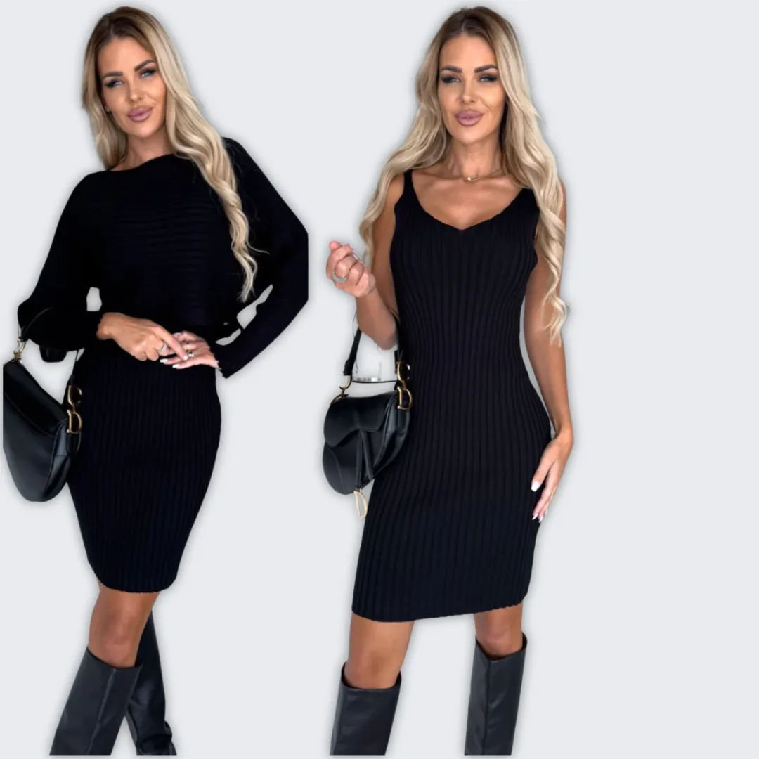 Chic Wool Blend Dress & Sweater Set for Stylish Comfort