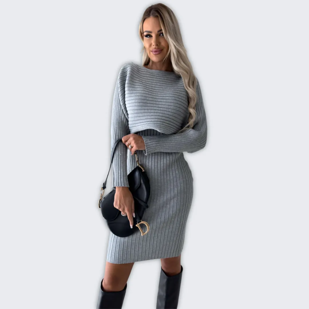 Chic Wool Blend Dress & Sweater Set for Stylish Comfort