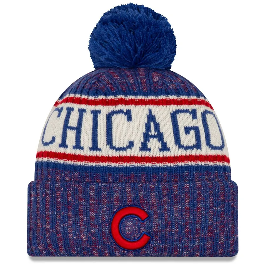 Chicago Cubs - New Era Royal Primary Logo Sport Cuffed Knit Hat with Pom, New Era