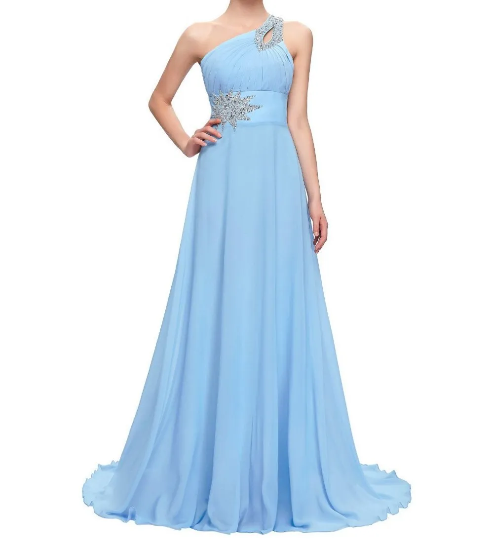 Chiffon Bridesmaid /Prom Dresses One Shoulder Prom Dress at Bling Brides Bouquet Online Bridal Store