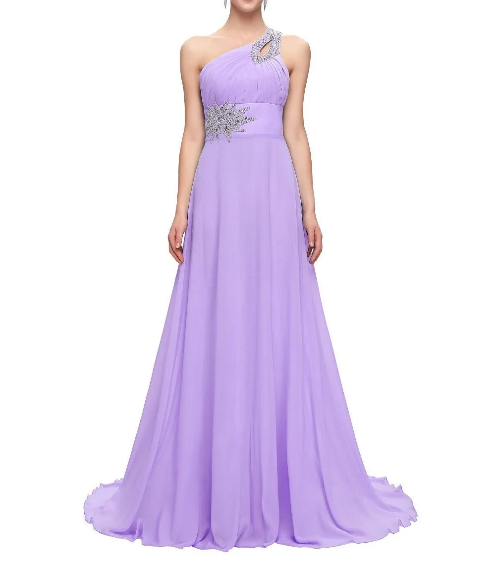 Chiffon Bridesmaid /Prom Dresses One Shoulder Prom Dress at Bling Brides Bouquet Online Bridal Store