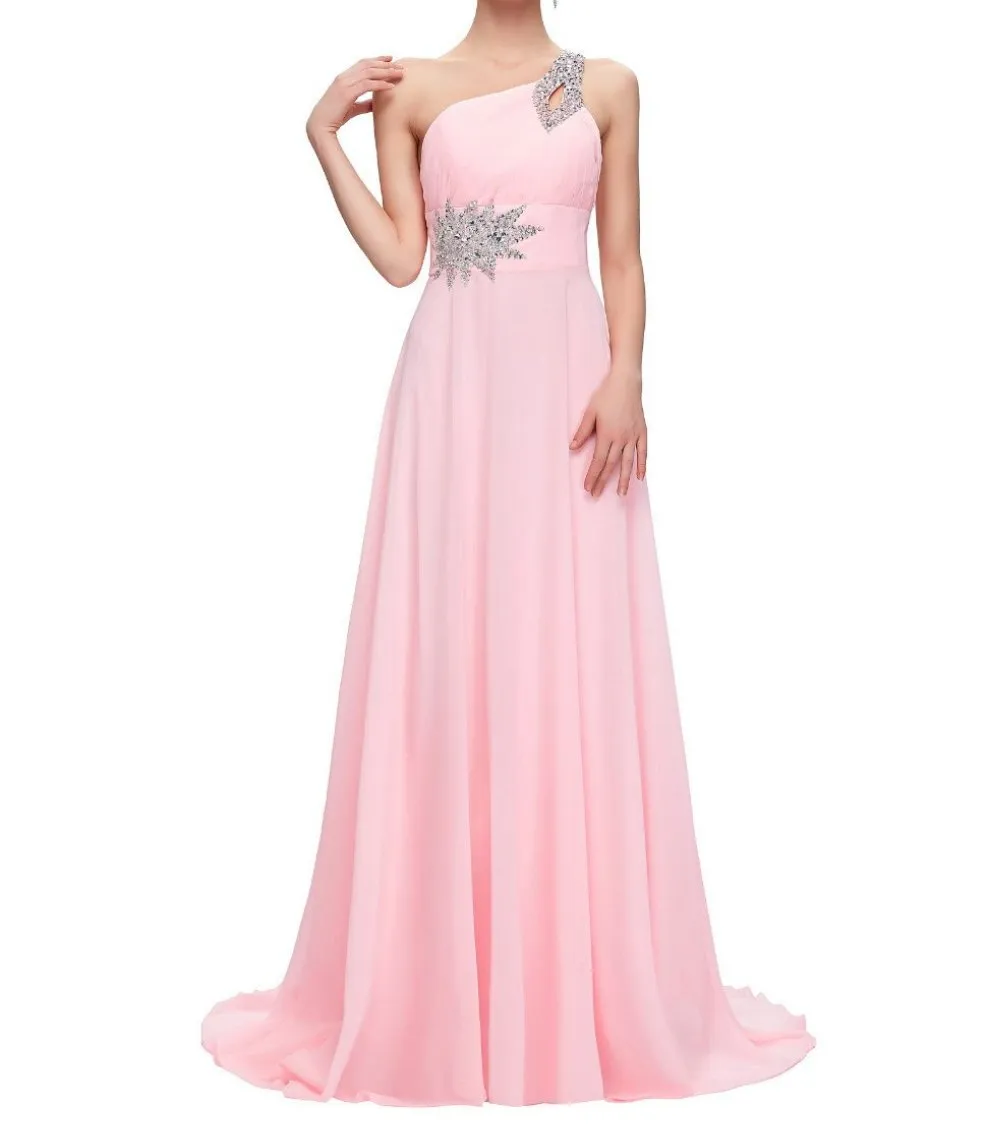 Chiffon Bridesmaid /Prom Dresses One Shoulder Prom Dress at Bling Brides Bouquet Online Bridal Store