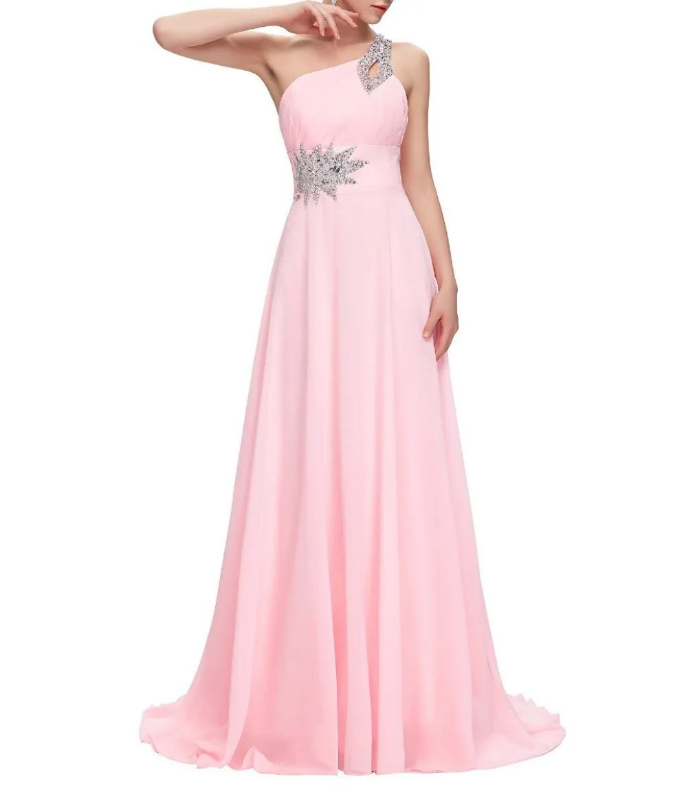 Chiffon Bridesmaid /Prom Dresses One Shoulder Prom Dress at Bling Brides Bouquet Online Bridal Store