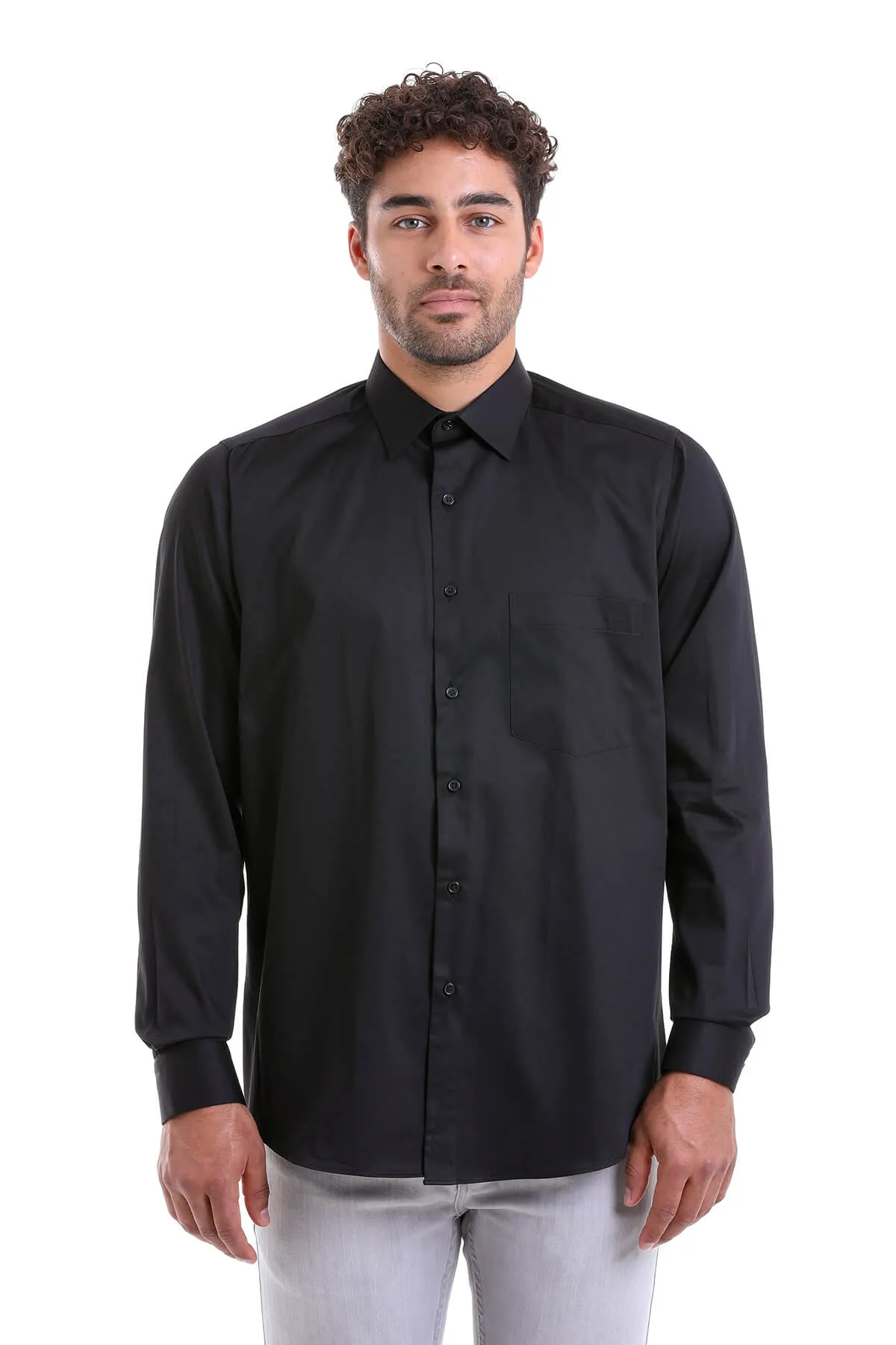 Comfort Fit Long Sleeve 100% Cotton Black Dress Shirt