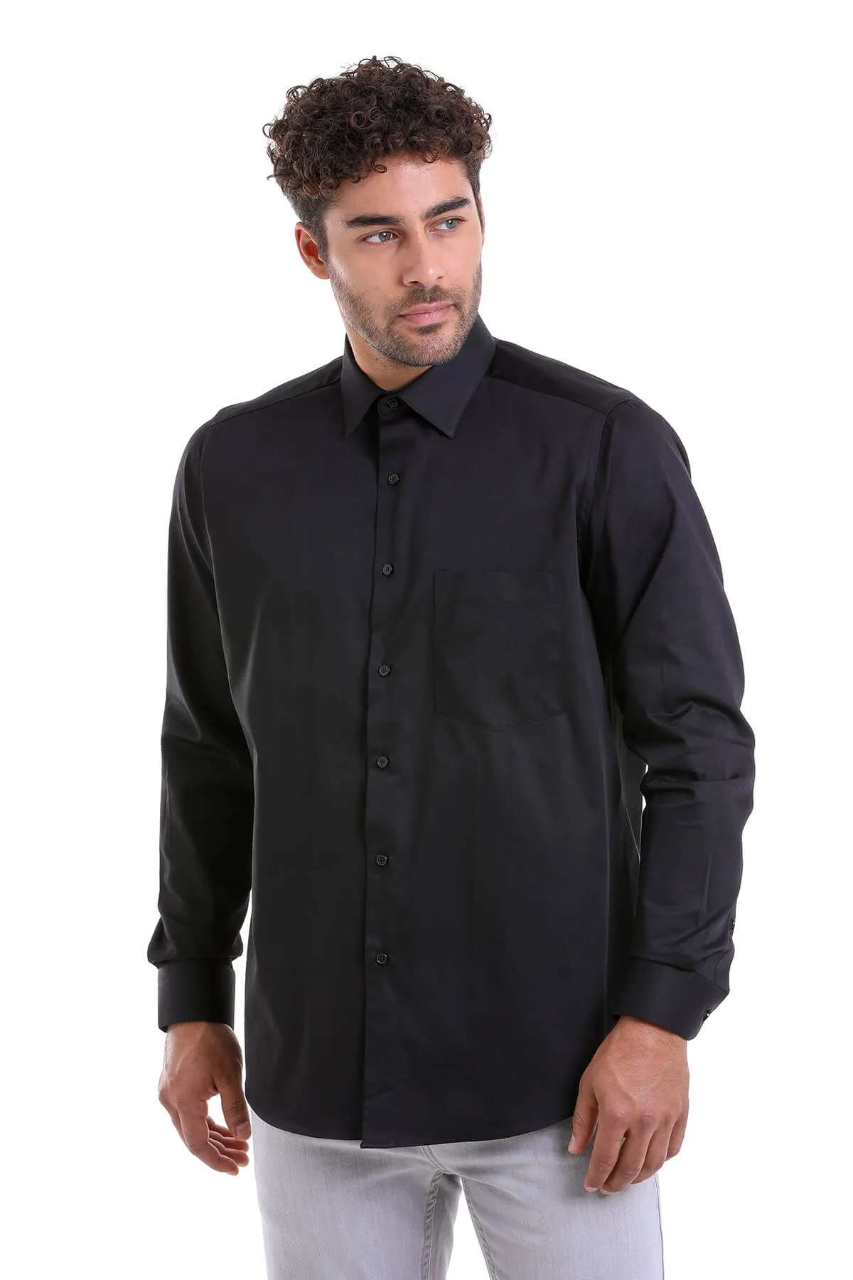 Comfort Fit Long Sleeve 100% Cotton Black Dress Shirt