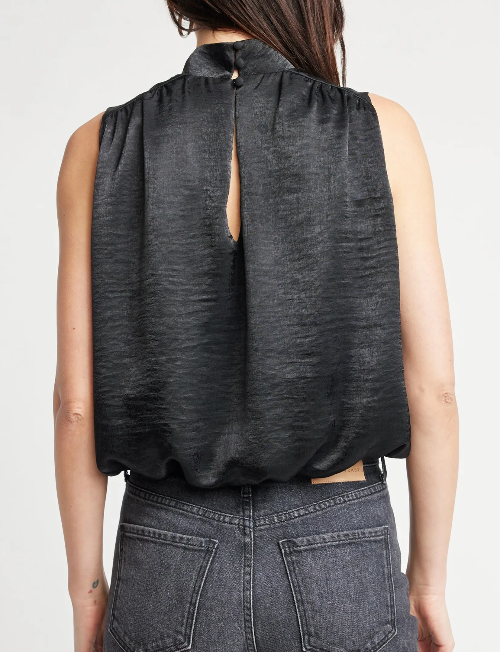 Cora Sleeveless Blouse, Black Satin