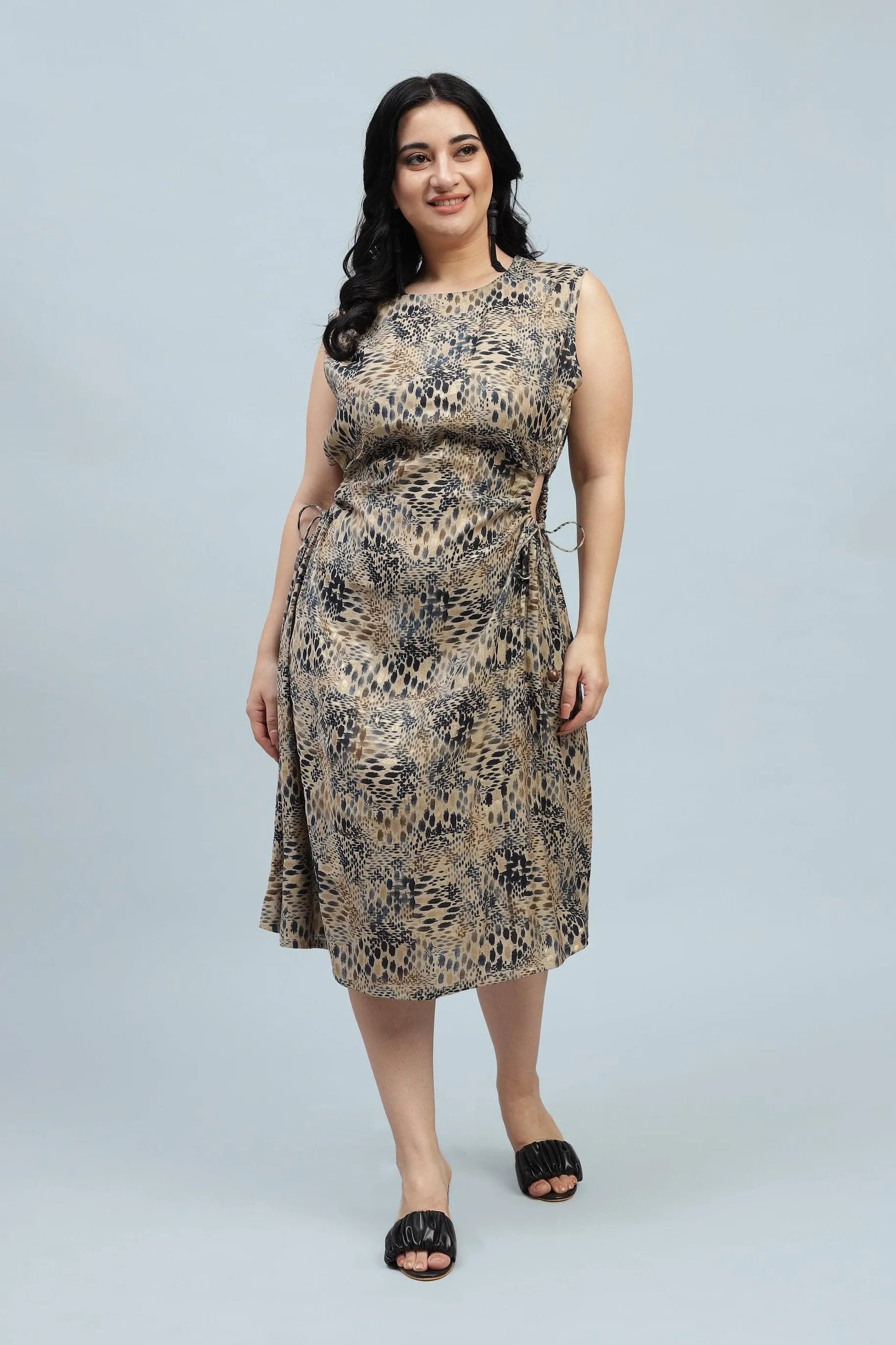 Curvy Lane Women Plus Size Adjustable Strings on Waist Midi Dress