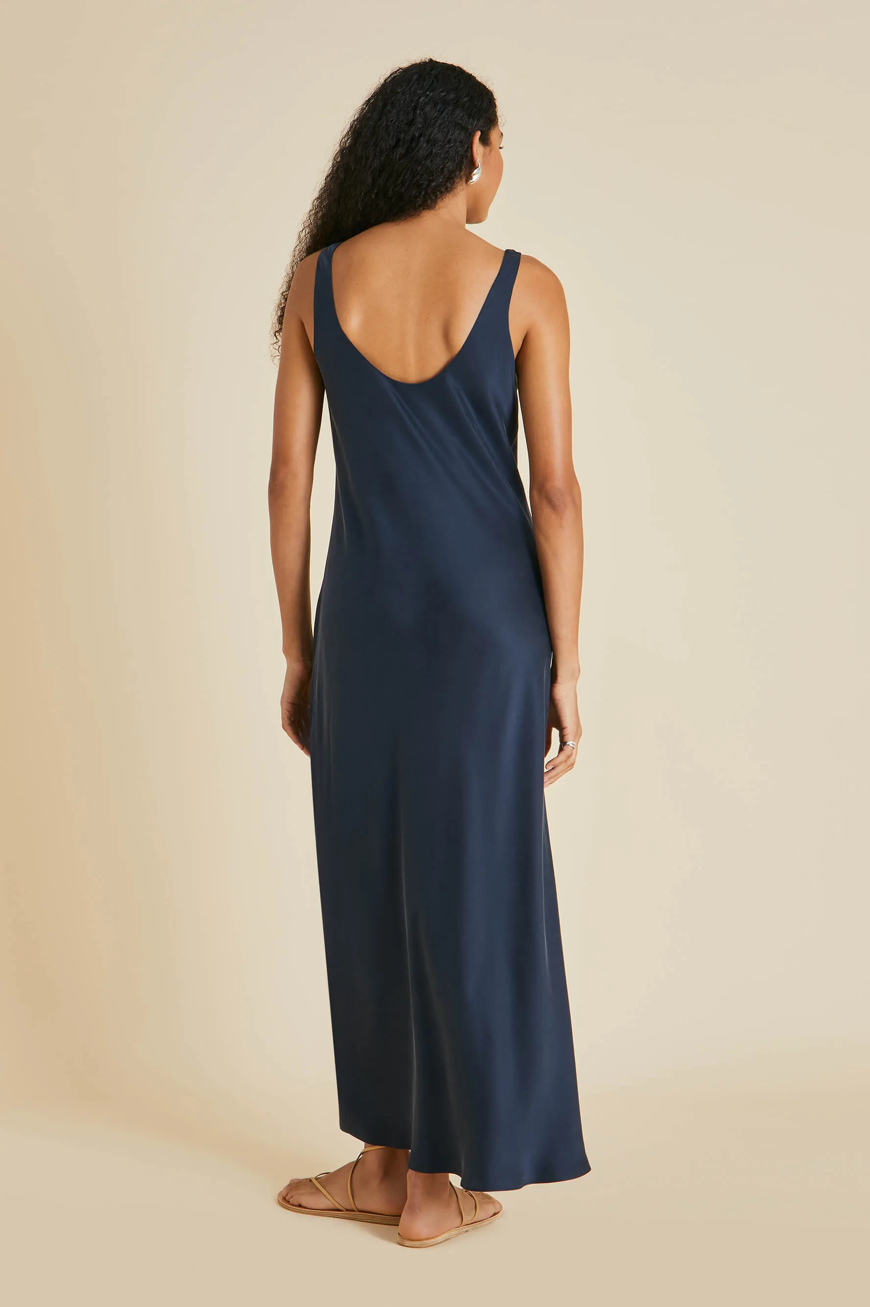 Dali Navy Slip Dress in Sandwashed Silk