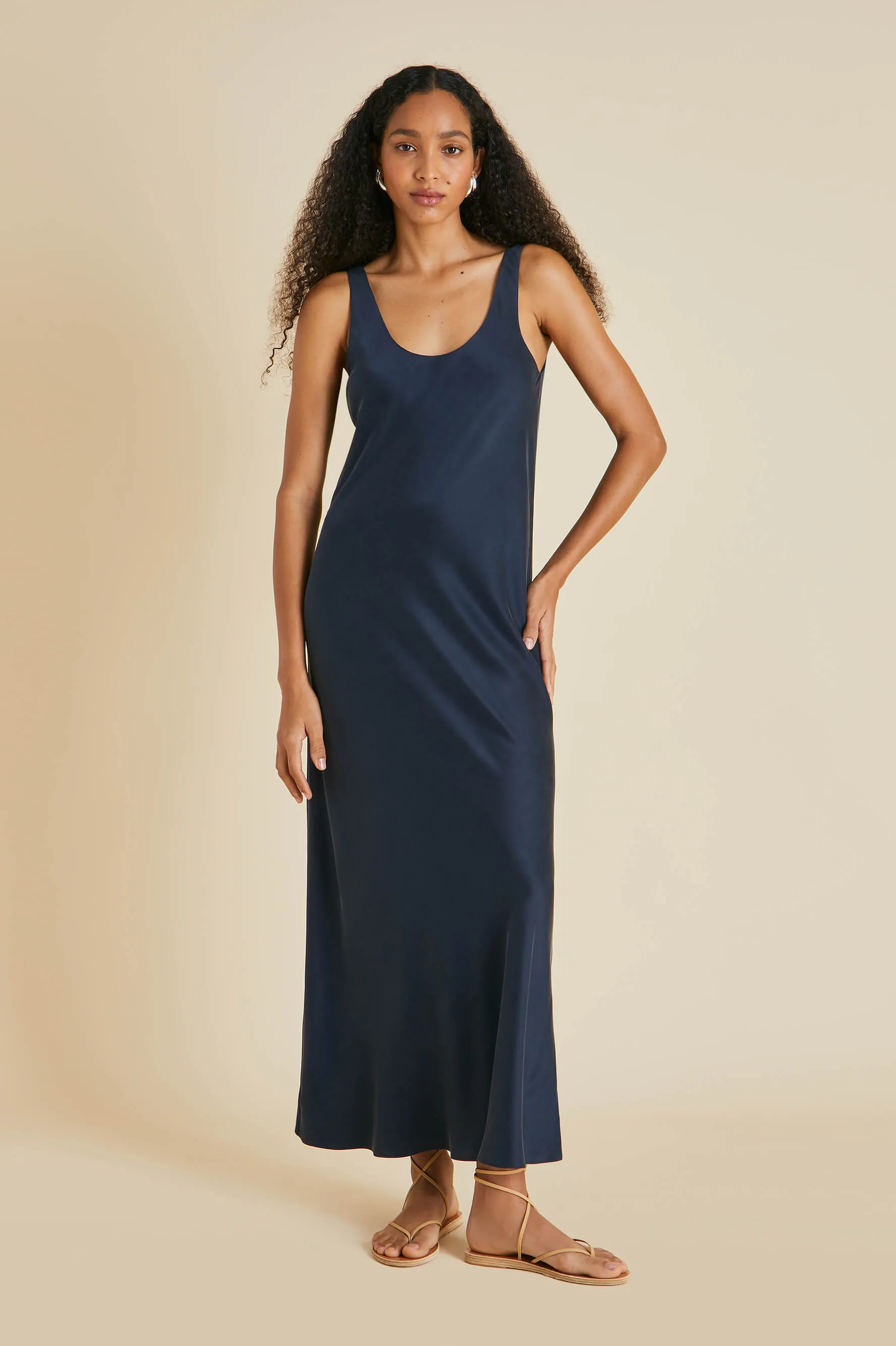 Dali Navy Slip Dress in Sandwashed Silk